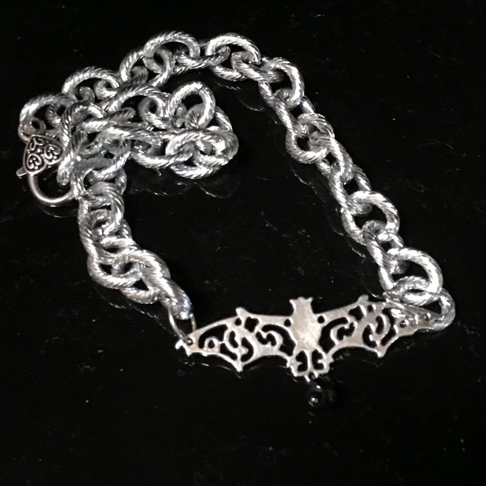 Bat Choker Silver Chunky Necklace Biker Goth Collar Gothic Chain Punk Rock - Picture 3 of 9